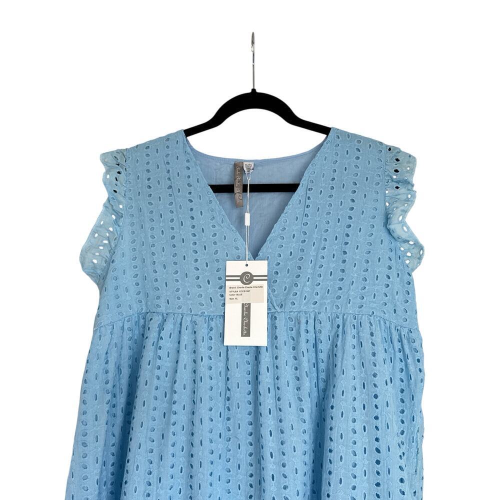 Charlie Charlie Charlotte Women's Ruffle Eyelet Summer Mini Dress Sz XL Blue NWT - Picture 5 of 7
